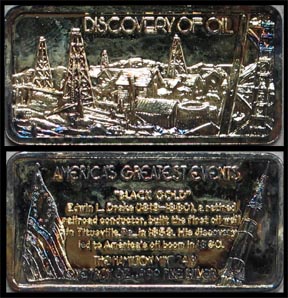 Discovery of Oil, gold plated' Art Bar by Hamilton Mint. MAIN