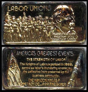 Labor Unions, gold plated' Art Bar by Hamilton Mint. MAIN
