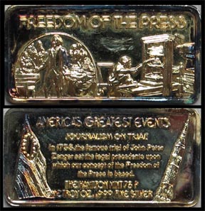 Freedom of the Press, gold plated' Art Bar by Hamilton Mint. MAIN