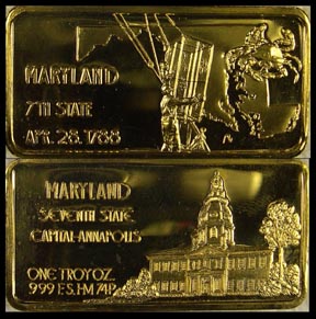 Maryland, gold plated' Art Bar by Hamilton Mint. MAIN