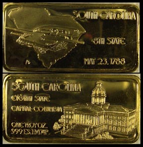 South Carolina, gold plated' Art Bar by Hamilton Mint. MAIN