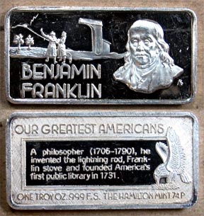 Benjamin Franklin' Art Bar by Hamilton Mint. MAIN