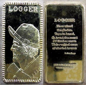 Logger, gold plated' Art Bar by Hamilton Mint. MAIN