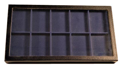 Chipboard Display Case, 10 Section 7 3/4 x 14 1/2 x 1'', black MAIN