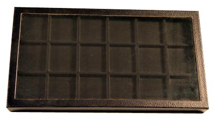 Chipboard Display Case, 18 Sect 7 3/4 x 14 1/2 x 1'', black MAIN