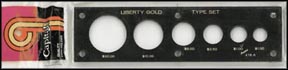Capital Plastics #416A, Liberty Gold Type Set $20, $10, $5, $2 1/2, Large $1, Small $1, Black MAIN