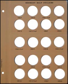 Dansco Album Page - Kennedy Half Dollars 1986P to 1992D w/Proof - page 4 MAIN