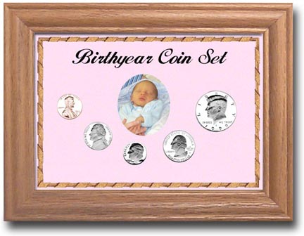 Edgar Marcus & Co Coin Frame - Birth Year 5-Coin Cent through Half Dollar - Pink MAIN