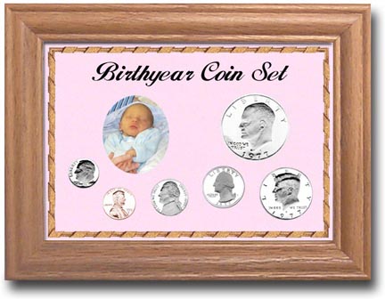 Edgar Marcus & Co Coin Frame - Birth Year 6-Coin Cent through Large Dollar - Pink MAIN