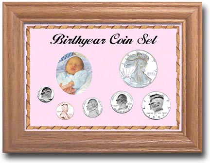 Edgar Marcus & Co Coin Frame - Birth Year 6-Coin Cent through Silver Eagle - Pink MAIN