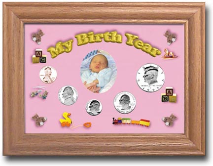 Edgar Marcus & Co Coin Frame - My Birth Year 5-Coin Cent through Half Dollar - Pink MAIN