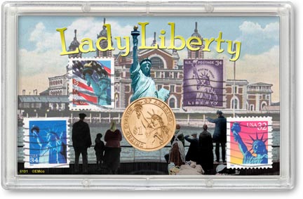 Edgar Marcus & Co Snap-Tite Commemorative Coin Display - Lady Liberty, Remembering Ellis Island MAIN