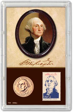 Edgar Marcus & Co Snap-Tite Commemorative Display - George Washington Presidential Dollar & Stamp MAIN