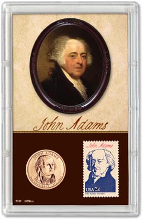 Edgar Marcus & Co Snap-Tite Commemorative Coin Display - John Adams Presidential Dollar & Stamp MAIN