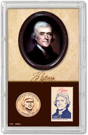 Edgar Marcus & Co Snap-Tite Commemorative Coin Display - Thomas Jefferson Presidential Dollar, Stamp MAIN