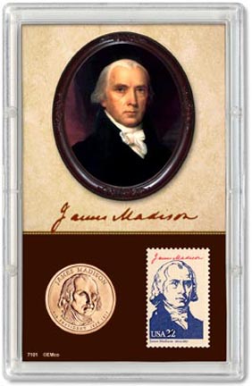 Edgar Marcus & Co Snap-Tite Commemorative Coin Display - James Madison Presidential Dollar & Stamp MAIN