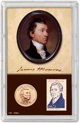 Edgar Marcus & Co Snap-Tite Commemorative Coin Display - James Monroe Presidential Dollar & Stamp MAIN