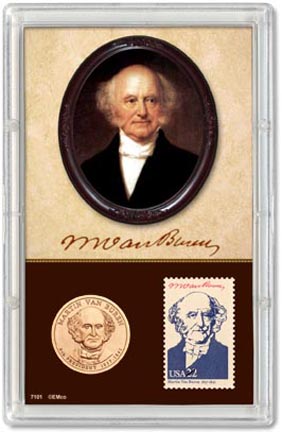 Edgar Marcus & Co Snap-Tite Commemorative Coin Display - Martin Van Buren Presidential Dollar, Stamp MAIN