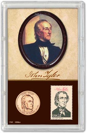 Edgar Marcus & Co Snap-Tite Commemorative Coin Display - John Tyler Presidential Dollar & Stamp MAIN