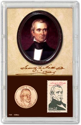 Edgar Marcus & Co Snap-Tite Commemorative Coin Display - James Polk Presidential Dollar & Stamp MAIN