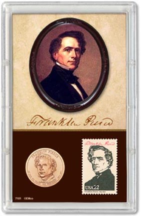 Edgar Marcus & Co Snap-Tite Commemorative Coin Display - Franklin Pierce Presidential Dollar & Stamp MAIN
