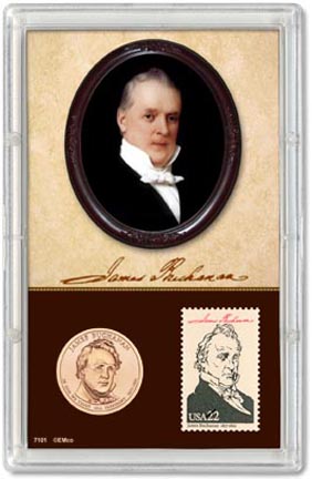 Edgar Marcus & Co Snap-Tite Commemorative Coin Display - James Buchanan Presidential Dollar & Stamp MAIN