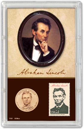 Edgar Marcus & Co Snap-Tite Commemorative Coin Display - Abraham Lincoln Presidential Dollar & Stamp MAIN