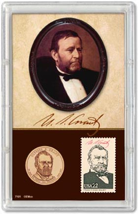 Edgar Marcus & Co Snap-Tite Commemorative Coin Display - Ulysses S Grant Presidential Dollar & Stamp MAIN