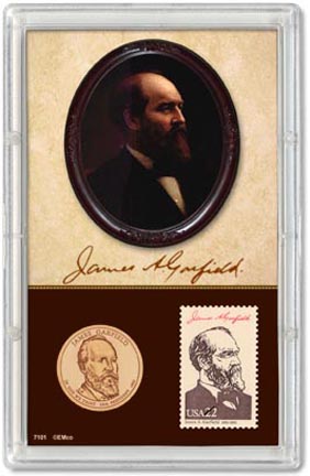 Edgar Marcus & Co Snap-Tite Commemorative Coin Display - James Garfield Presidential Dollar & Stamp MAIN