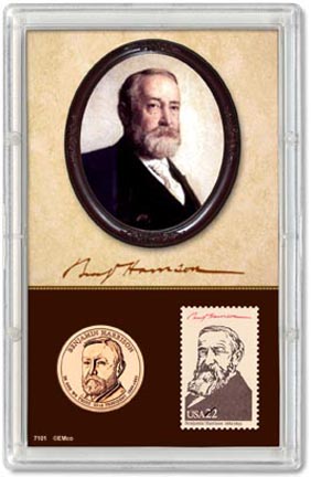 Edgar Marcus & Co Snap-Tite Commemorative Display - Benjamin Harrison Presidential Dollar & Stamp MAIN