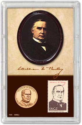 Edgar Marcus & Co Snap-Tite Commemorative Coin Display - William McKinley Presidential Dollar, Stamp MAIN