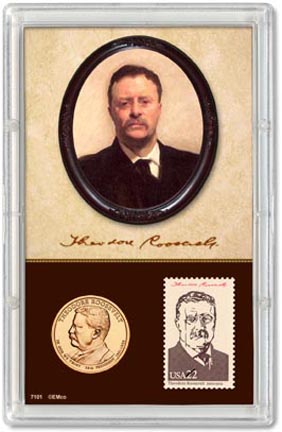 Edgar Marcus & Co Snap-Tite Commemorative Display - Theodore Roosevelt Presidential Dollar & Stamp MAIN