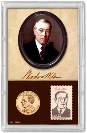 Edgar Marcus & Co Snap-Tite Commemorative Coin Display - Woodrow Wilson Presidential Dollar & Stamp MAIN