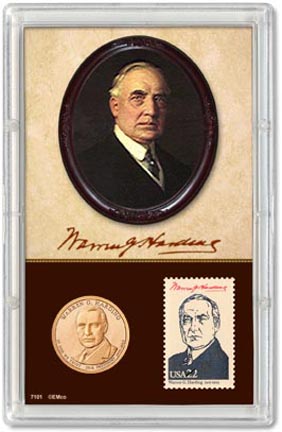 Edgar Marcus & Co Snap-Tite Commemorative Coin Display - Warren Harding Presidential Dollar & Stamp MAIN
