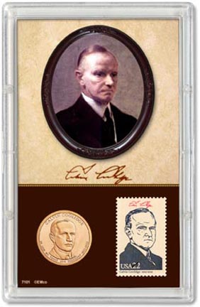 Edgar Marcus & Co Snap-Tite Commemorative Coin Display - Calvin Coolidge Presidential Dollar & Stamp MAIN
