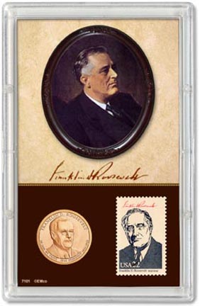 Edgar Marcus & Co Snap-Tite Commemorative Display - Franklin Roosevelt Presidential Dollar & Stamp MAIN