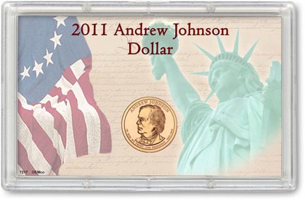 Edgar Marcus & Co Snap-Tite Commemorative Coin Display - Andrew Johnson Presidential Dollar MAIN