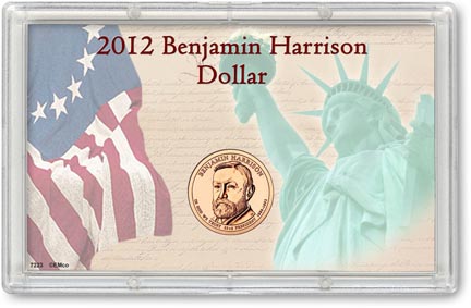 Edgar Marcus & Co Snap-Tite Commemorative Coin Display - Benjamin Harrison Presidential Dollar MAIN