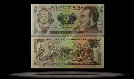 Honduras Banknote, 5 Lempiras, 4.10.1978, P#63a MAIN