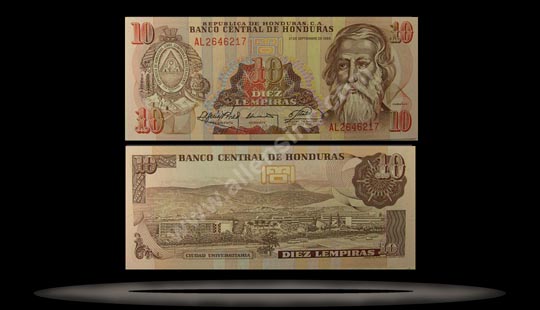 Honduras Banknote, 10 Lempiras, 21.9.1989, P#70a MAIN
