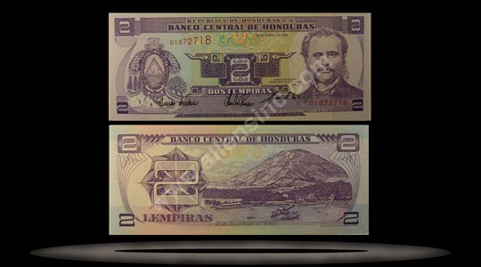 Honduras Banknote, 2 Lempiras, 14.1.1993, P#72a MAIN