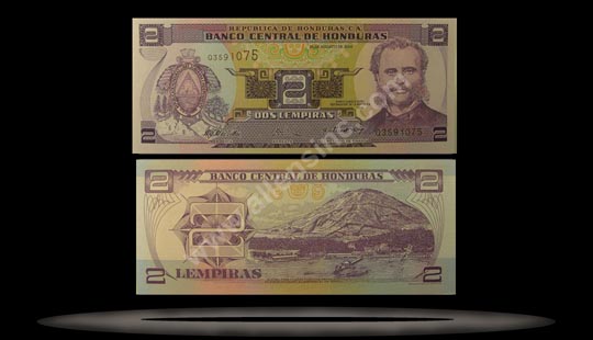 Honduras Banknote, 2 Lempiras, 26.8.2004, P#80Ae MAIN