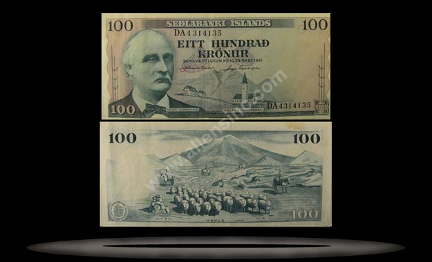 Iceland Banknote, 100 Kronur, L.29.3.1961, P#44 MAIN