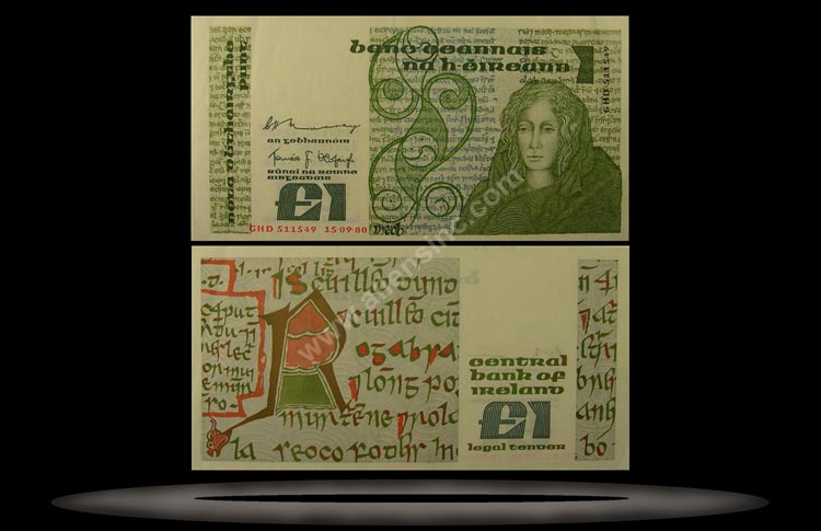 Republic of Ireland Banknote, 1 Pound, 18.9.1986, P#70c MAIN