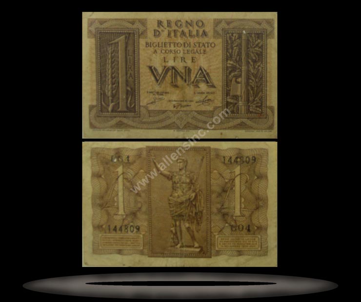 Italy Banknote, 1 Lira, 14.11.1939, P#26 MAIN