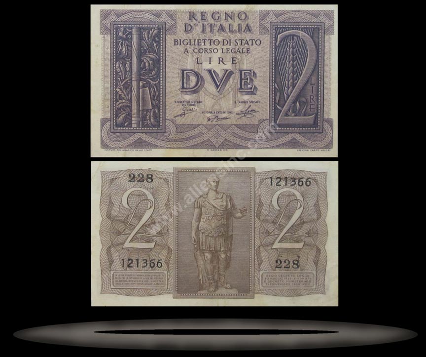 Italy Banknote, 2 Lire, 14.11.1939, P#27 MAIN