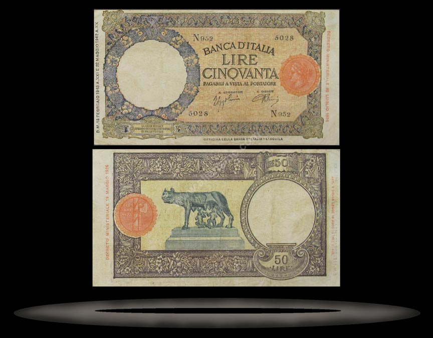 Italy Banknote, 50 Lire, 13.2.1943, P#58 MAIN