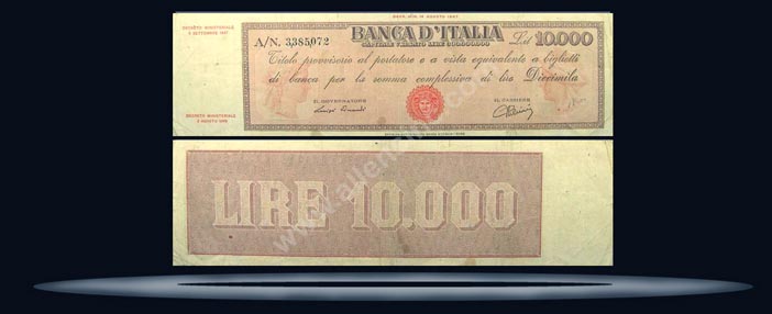 Italy Banknote, 10,000 Lire, 8.9.1947, P#87a MAIN