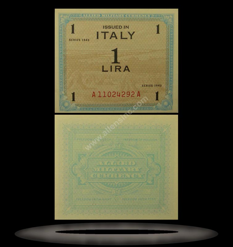 Allied Military Currency, Italy Banknote, 1 Lira, 1943, P#10a MAIN