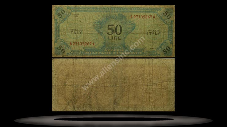 Allied Military Currency, Italy Banknote, 50 Lire, 1943, P#14a MAIN